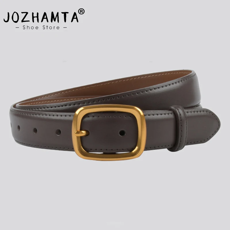 

JOZHAMTA Belt Women Cow Leather Square Buckle Sewing Retro Designer Ladies Jeans Dress Waistband Handmade