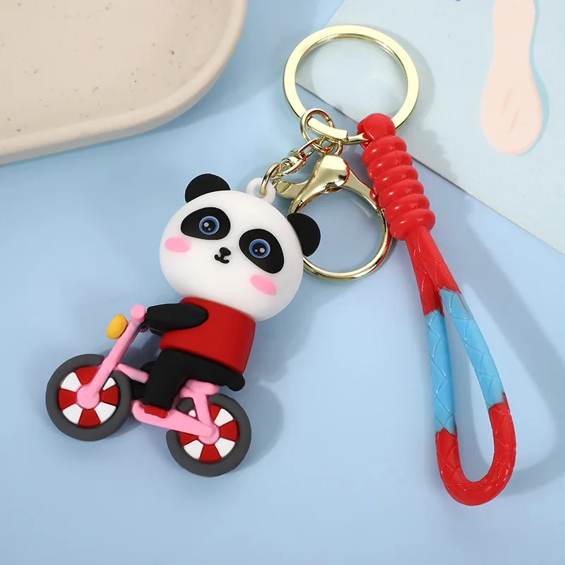 Simpatico ciclismo sportivo panda portachiavi bambola cartone animato panda animale portachiavi bambola borse per libri accessori per auto coppia regali di festa giocattoli