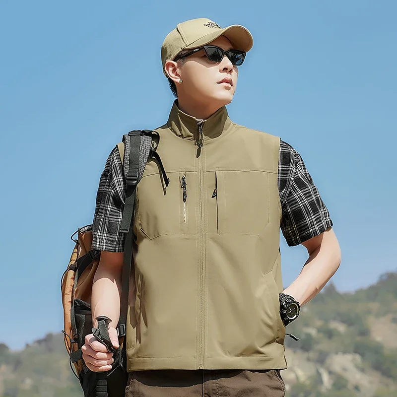 

Spring New Men Waistcoat Outdoor Leisure Solid Color Vest Young Middle-aged Photography Fishing Casual Vest Jacket Male M-6XL