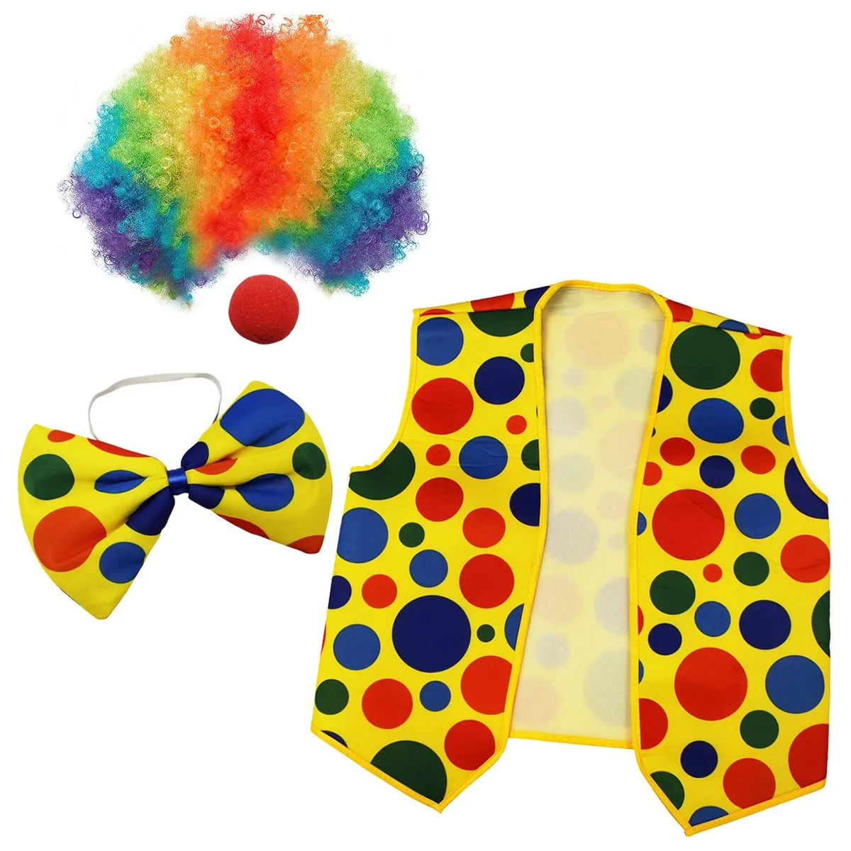 4 Pack Clown Costume-Clown Nose Clown Wig Bow Tie and Vest for Cosplay Parties Carnivals Dress Up Role Play