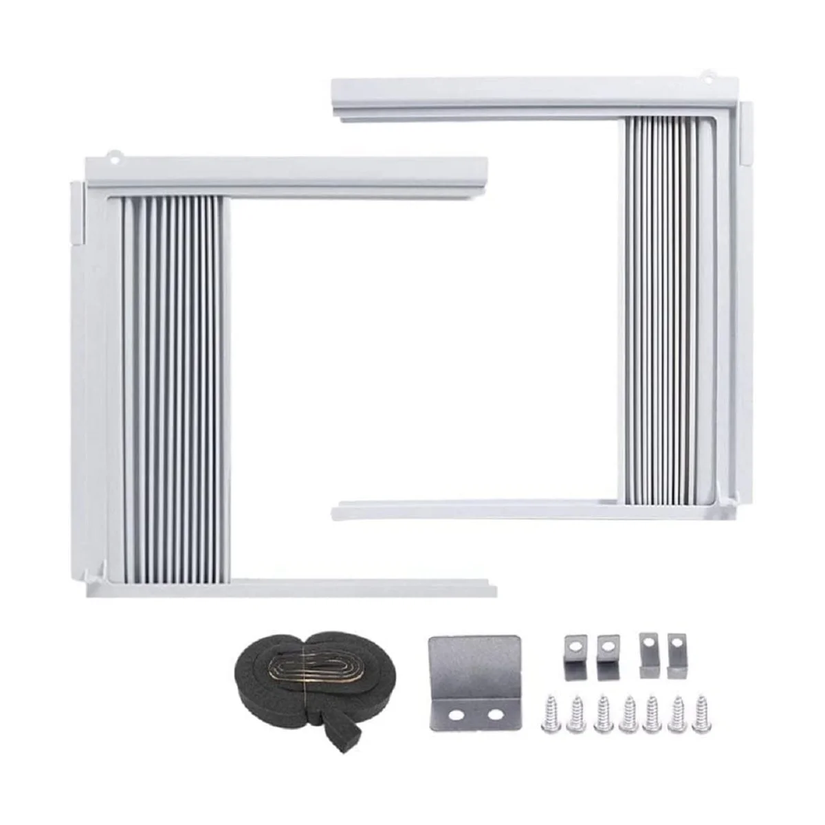 Window Air Conditioner Side Panels with Frame, Room AC Accordion Filler Curtain Kit Replacement Adjustable with Frame