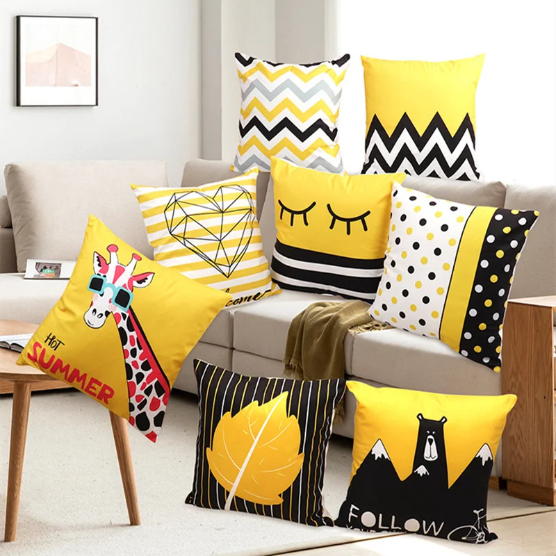 

Modern Yellow Pillowcase Decorative Trendy Geometric Print Cushion Cover Sofa Bed Pillow Chair Car Cushion Christmas Home Moda