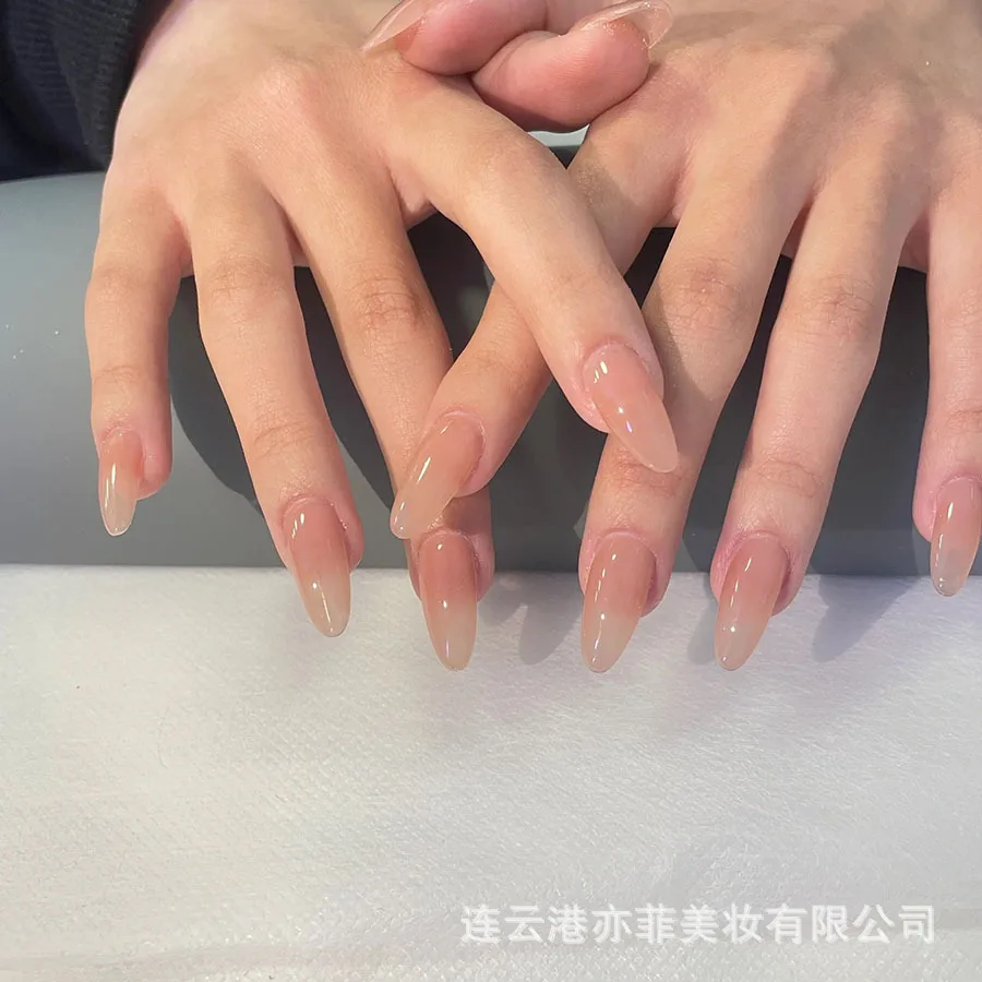 10개 롱 오벌 스퀘어 가짜 손톱 누드 컬러 인조 손톱 코핀 팁 핑크 가을 겨울 장식 수제 프레스 온 네일 아트