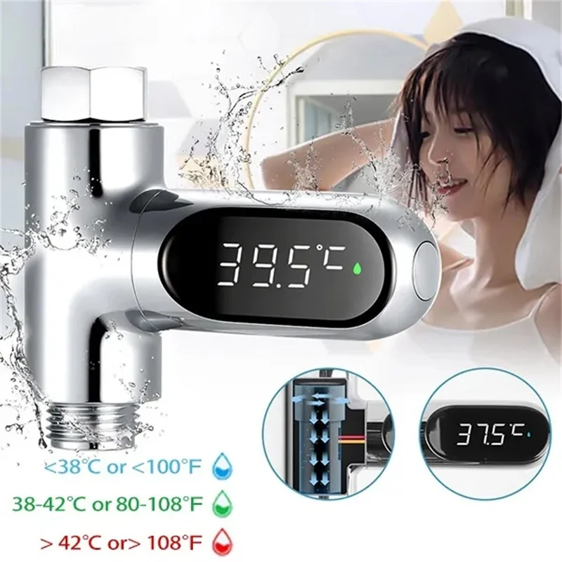 LED Display Celsius Water Temperature Meter Self-Generating Electricity Water Shower Thermometer Monitor Bathroom Accessories