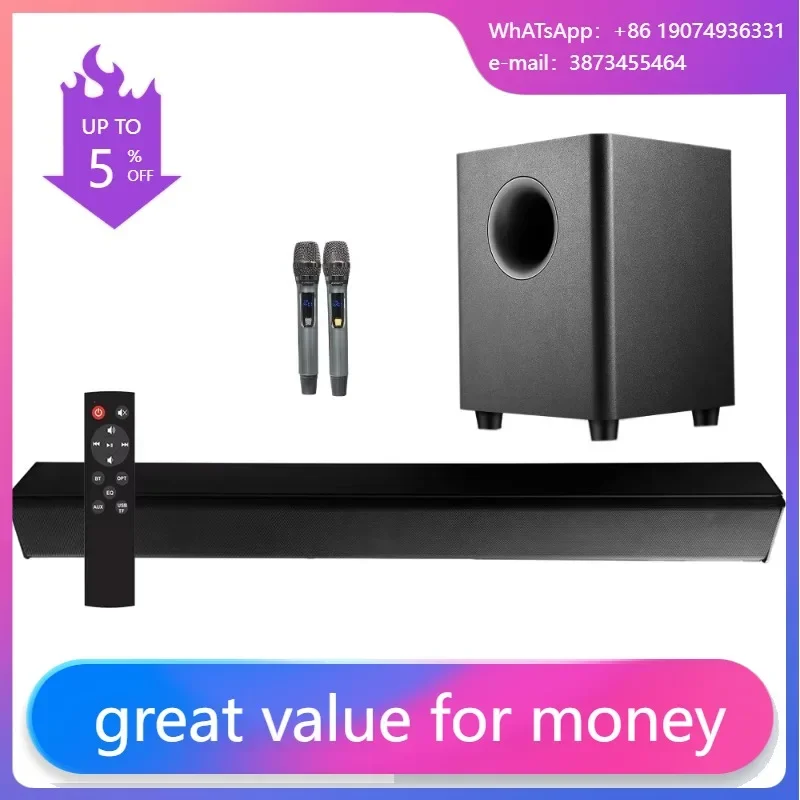 

Soundbar Tv Wireless Sound Bar Home Theater Surround Speaker System With Two Wireless Microphones
