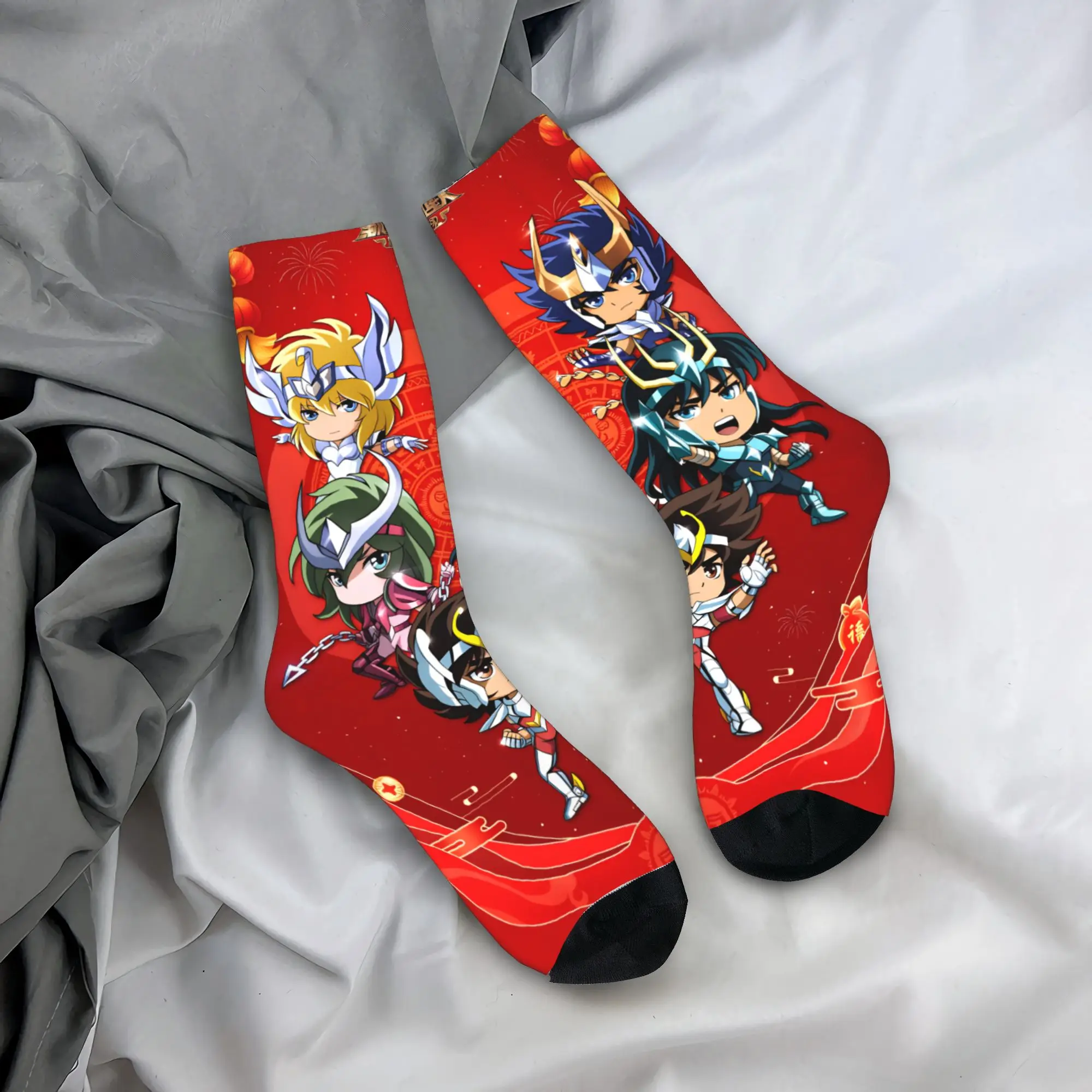 

Ретро аниме Saint Seiya, золотые носки Saint, модные чулки, осенние нескользящие мужские носки, велосипедные носки с мягким узором
