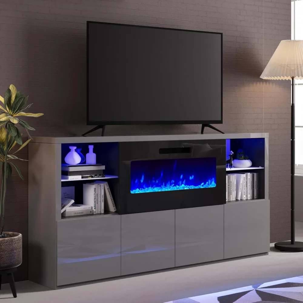 

Modern High Gloss 68 Inch Fireplace TV Stand,Fireplace Entertainment Center with LED Lights,Suitable for TVs Up To78 Inches Tall