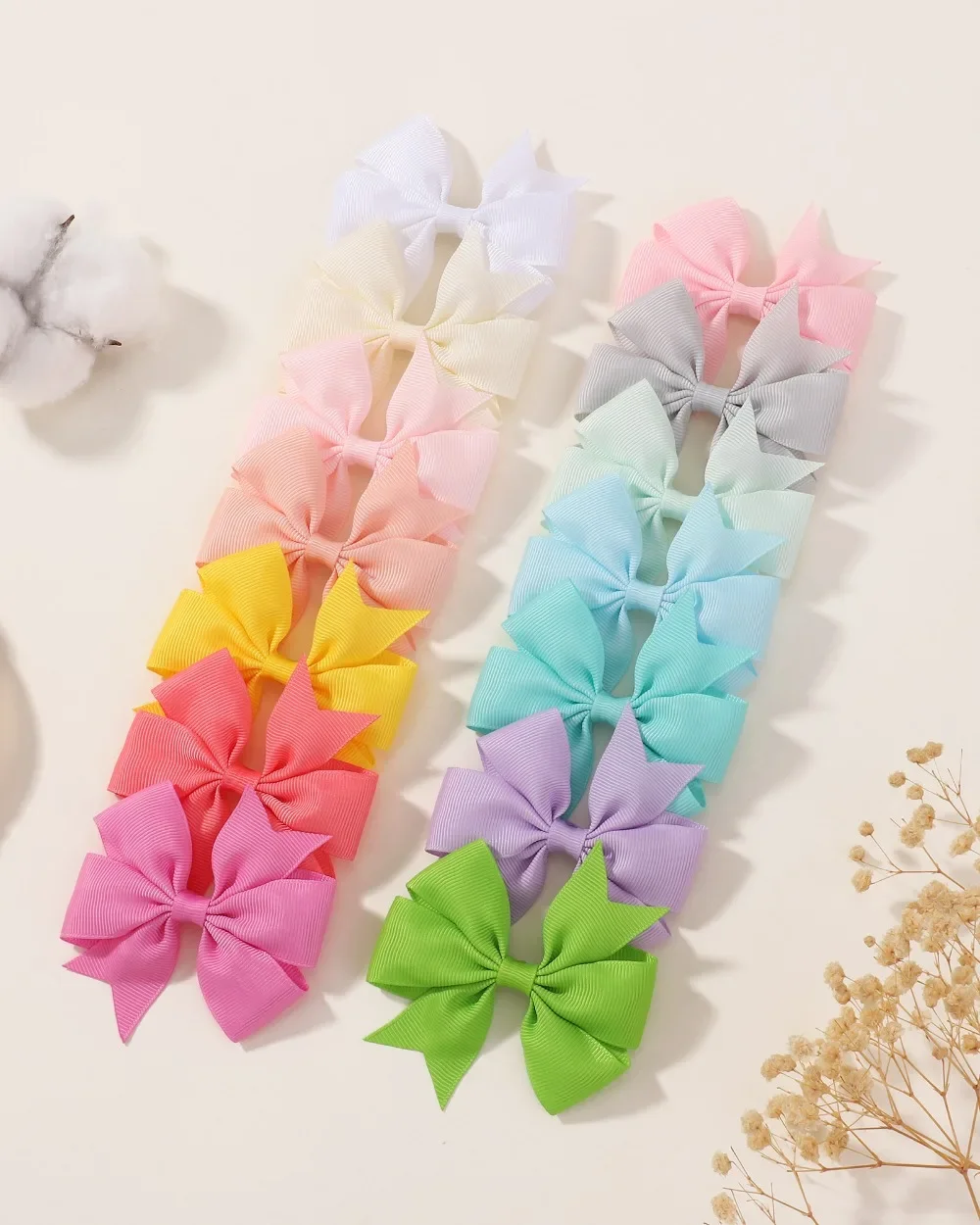 20/30/40/60Pcs Kids Hair Accessories Ribbed Ribbon Fishtail Bow Hair Clip Girls' Leather Band Hair Cord Headwear Wholesale