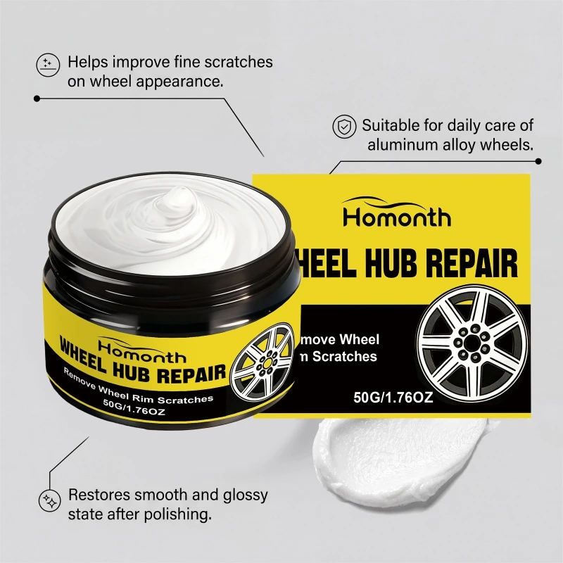 XA6H Wheel Care Paste 50g Jar Tire Polishing Paste for Vehicle Owners, Daily Wheel Appearance Touch Up Cream for Parking Rubs