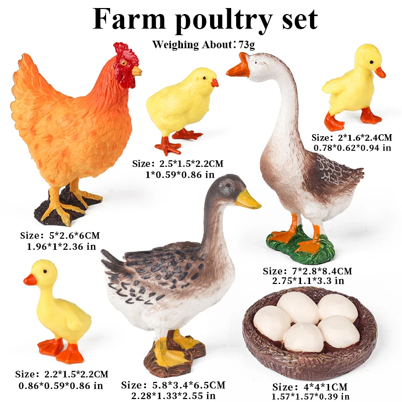 Oenux Miniature ferme modèle oie canard poule oeuf lapin Figurines volaille animaux Figurine PVC gâteau Toppers enfant jouet cadeau
