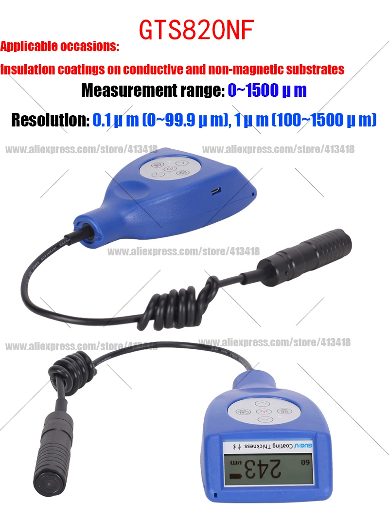 GUOOU LCD-scherm Auto Autolak Filmdiktemeter Verflaagdikte Tester 0-3000μm 0.1μm Fe NFe Sonde Gauge