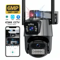 6MP PTZ Camera iCSee Wifi Security Camera Dual Lens Outdoor Surveillance Camera Night Vision Wireless Auto Tracking CCTV Monitor