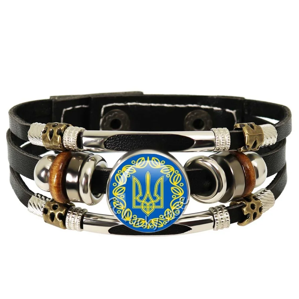 18mm Multilayer Leather Bracelets Ukrainian flag Glass Cabochon Jewelry Backpack National Emblem Logo Souvenir Accessories Gifts image 3