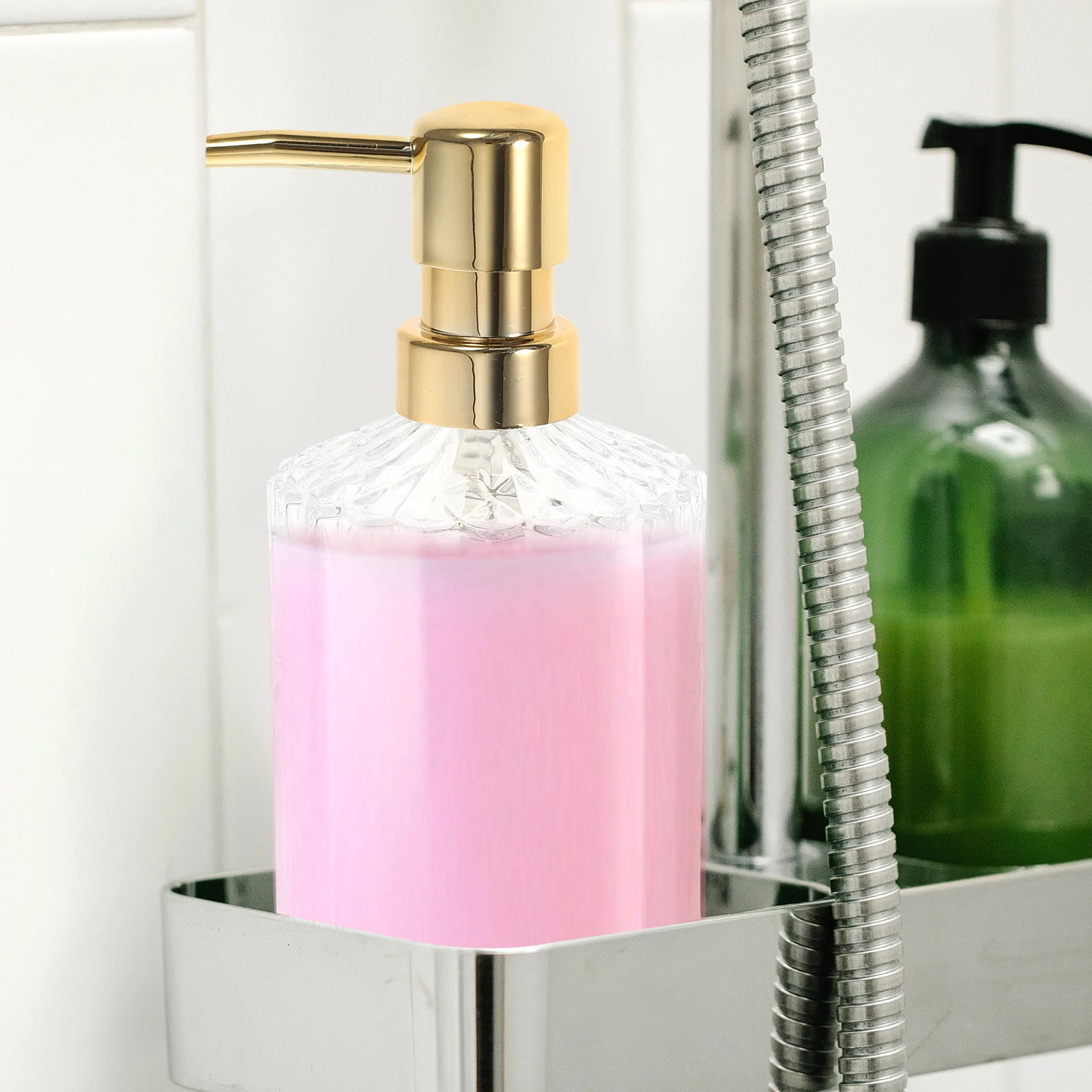 

Glass Soap Dispenser Bottle 500ml Refillable Pump Bottle Stable Flat Design for Bathroom Kitchen Shampoo Glass Shampoo Dispenser