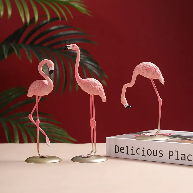 INS Pink Flamingo Ornament Cute Resin Figurine Home Decor for Living Room TV Cabinet Bedroom Kawaii Girl Heart Desk Nordic