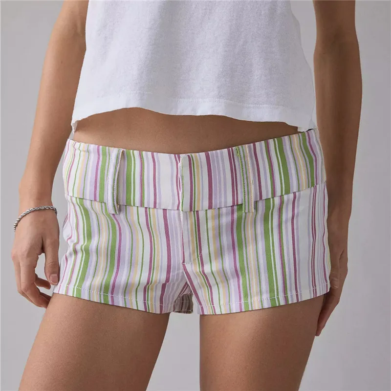 

Polka Dot Striped Solid Color Straight Leg Y2K Style Casual Summer Hot Pants Women Low Waist Mini Shorts Y2K Streetwear