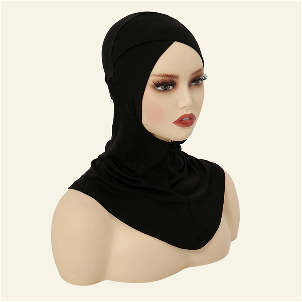 Plain Women Turban Modal Cotton Cross Muslim Headwrap Cap Soft Beanie Inner Underscraf Hat Headcover Hijab Lady Chemo Caps Mujer