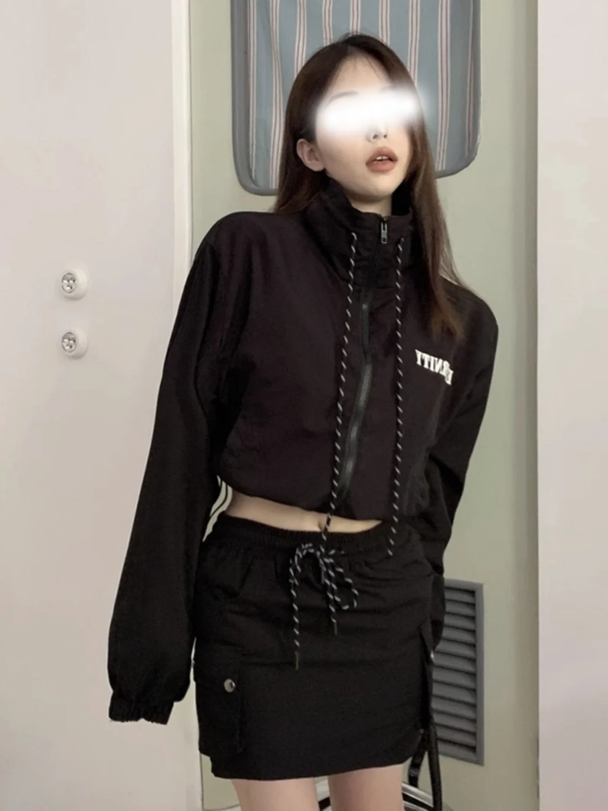 

Модный повседневный женский комплект из двух предметов, топ и юбка Bla Jaet Spor, осенняя рабочая одежда, материал из полиэстера