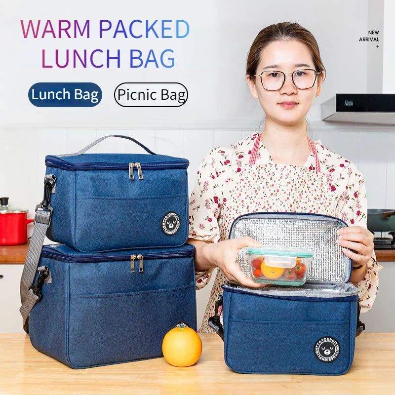 Waterproof Portable Lunch Bag Food Thermal Box Durable Office Cooler Lunchbox with Shoulder Strap Picnic Bag for Couples Unisex