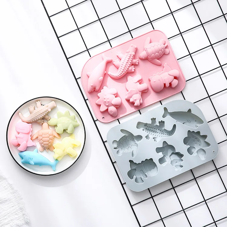 6-piece Dinosaur Shark Crocodile Turtle Modeling Silicone Mold Chocolate Cake Mold Baking Epoxy Mold  Baking Accessories