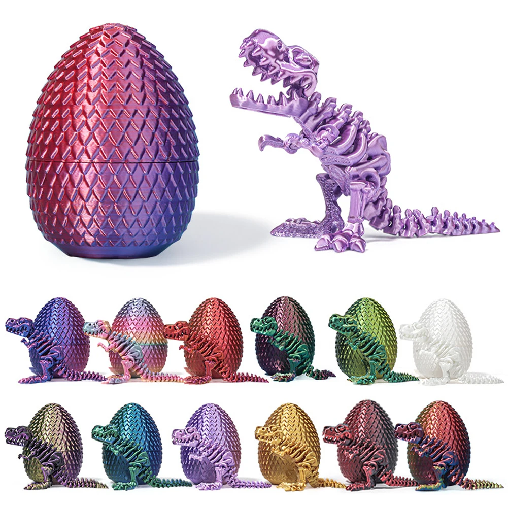 3D Printed Dinosaur Egg Tyrannosaurus Rex Fossil Dragon 3D Printing Skull with Articulated Indominus Rex Children Birthday Gifts