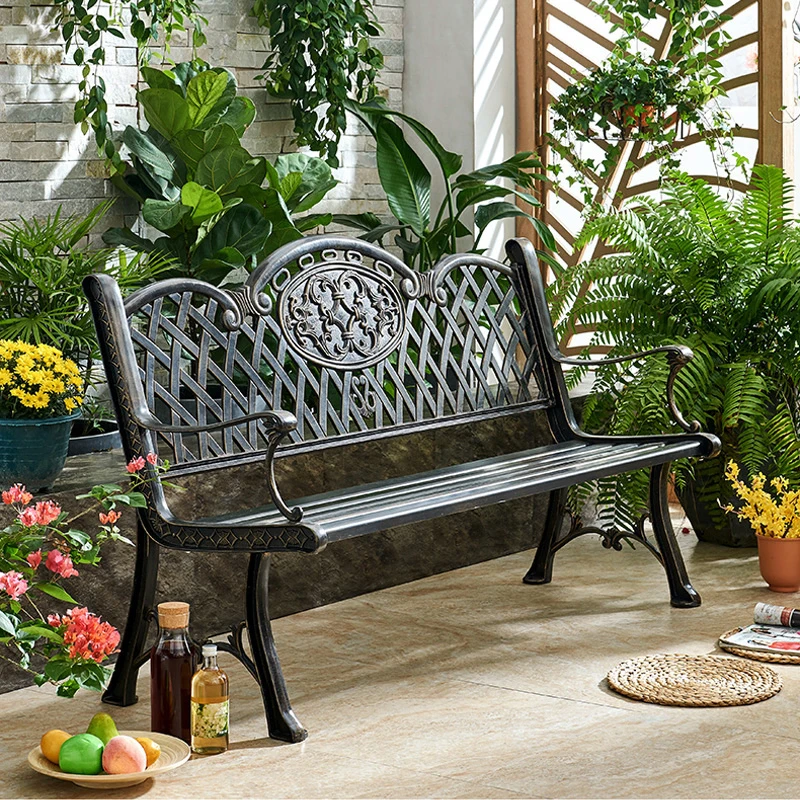 

Custom Outdoor Bench Leisure Solid Wood Chair Plastic Wood Public Seat Garden Bench Iron Cast Aluminum Strip Chair