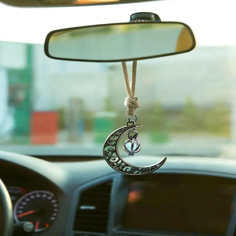 Moon Pendant Car Hanging Ornament Crystal Bead Car Rearview Mirror Charm Lucky  for Car Decoration Interior Accessory