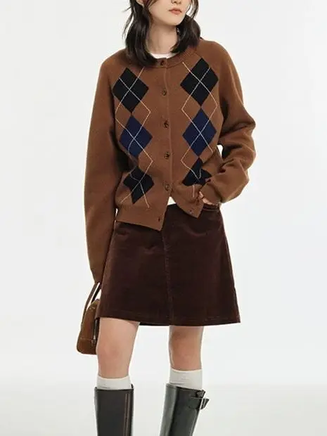 Retro geométrico redondo ne camere camisola de malha feminina outono inverno thiened longo sve aberto cardigan macio solto ajuste