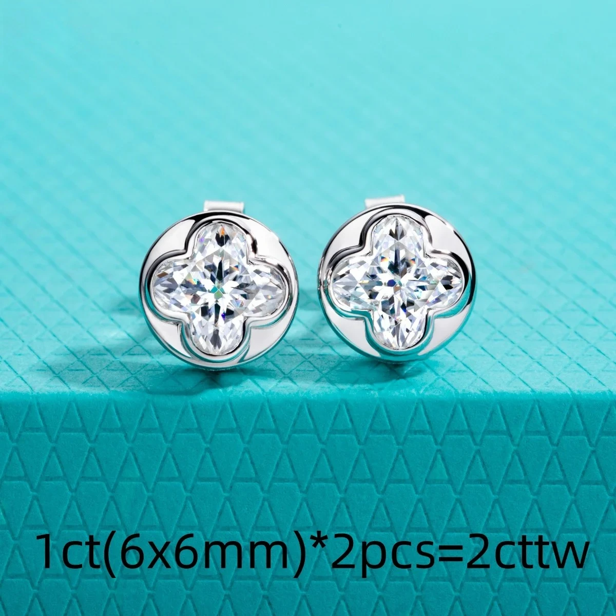 

2cttw Four-Leaf Clover Cut Moissanite Bezel Earrings 925 Sterling Silver 18K Gold Plated Romantic Stud Earring For Women Gifts