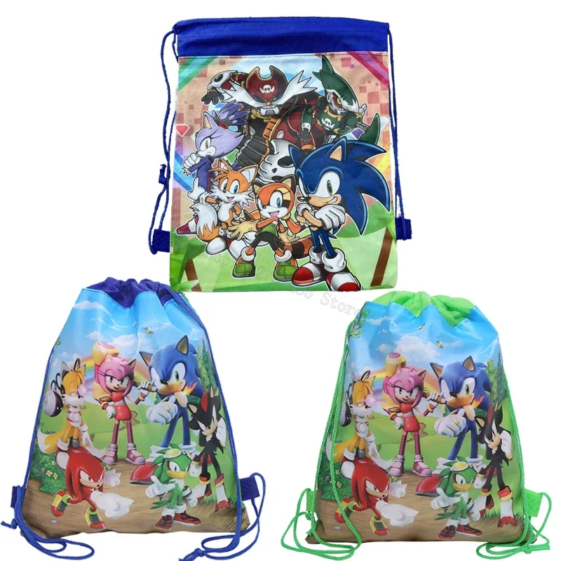 Cartoon Anime Sonics Print Drawstring Backpacks Portable Draw String Bags Drawstring Bag Sport Shoes Organizers Pouch kids gift