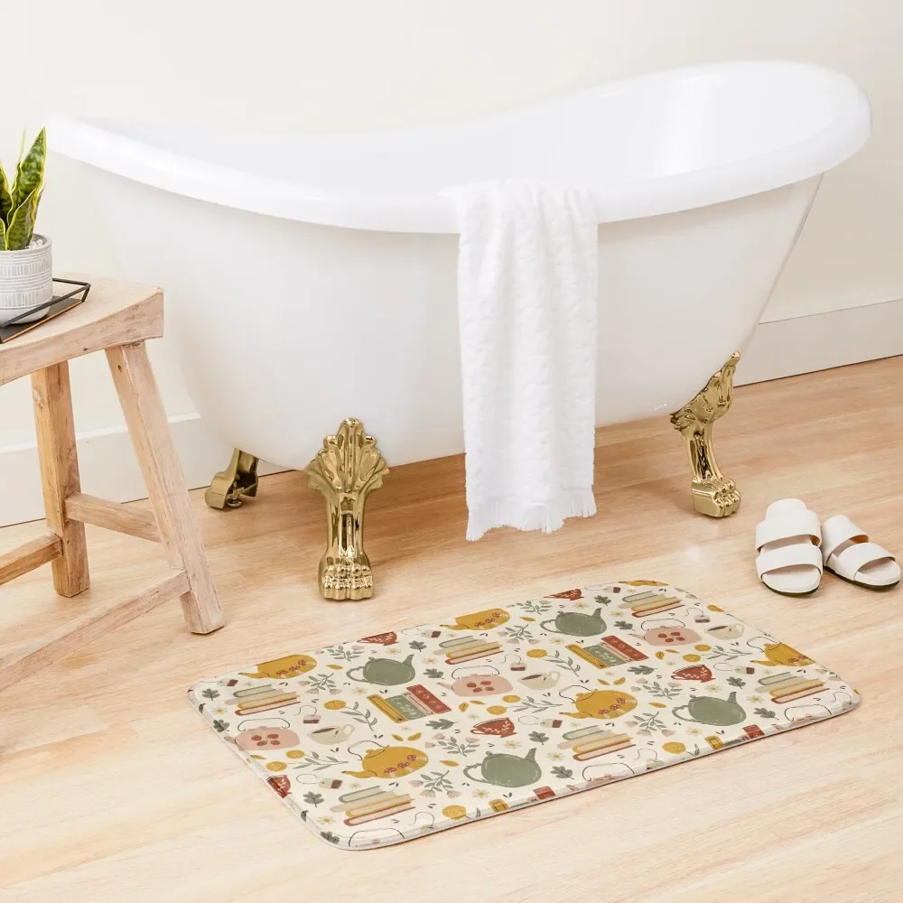 Flowery Books and Tea Bath Mat Set Ofs In The Bathroom Bathroom Accessories Sets Luxury Mat