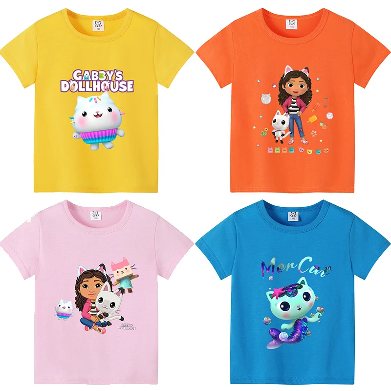 Gabby Dollhouse T Shirt Children Tee Cute Kids Short Sleeve Girls Cartoon Summer Clothes Infant Casual Sports Tops Birthday Gift