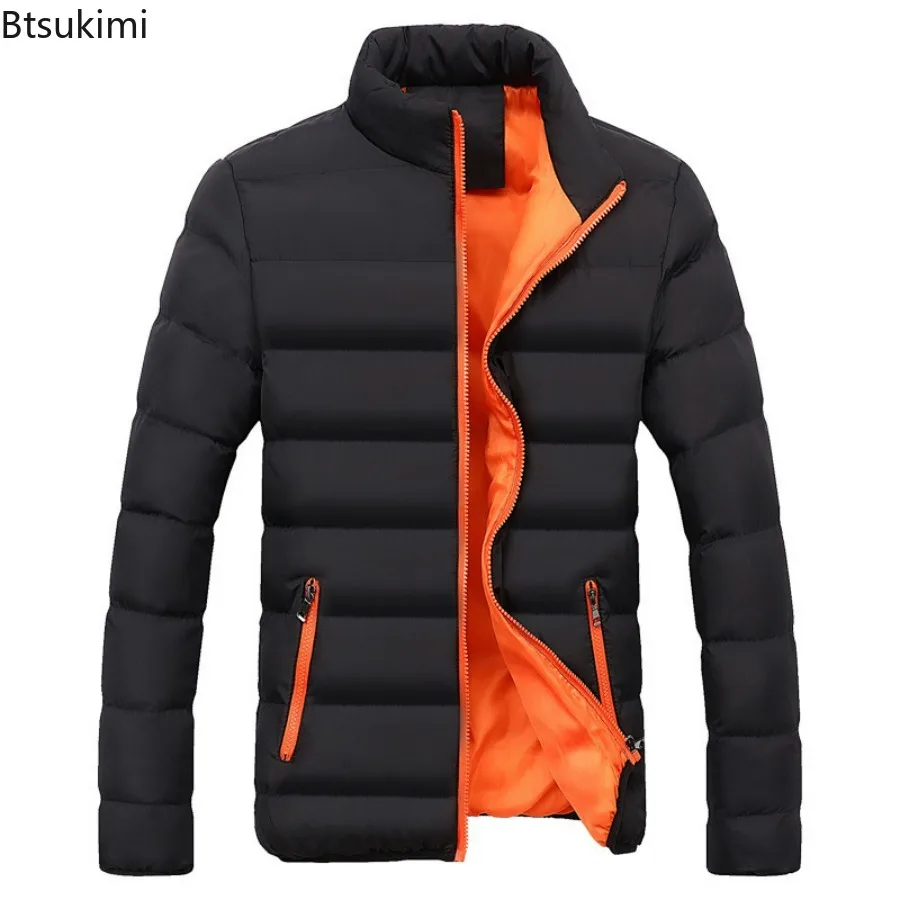 2024 männer Dicke Warme Parka Jacken Winter Casual männer Outwear Mäntel Solide Stehkragen Männlichen Windschutz Baumwolle Gepolsterte Unten jacke