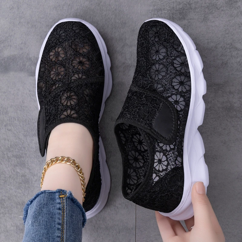 

Women's Summer Breathable Mesh Sneakers Hook & Loop Walking Shoes Lightweight Comfort Flats Wide Feet Plantar Fasciitis Casual