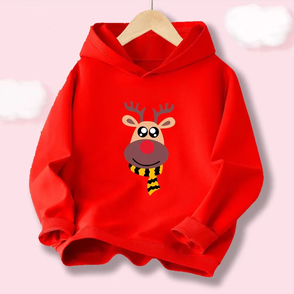 Mädchen-Kapuzenpullover, süßer Weihnachts-Rentier-Print, Kapuzenoberteil, dünne Kapuzenpullover für Kinder, Frühling/Herbst.