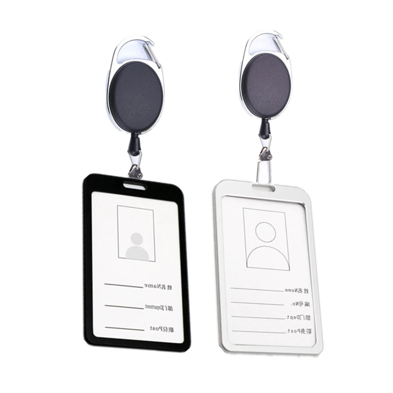 Aluminum Work Card Case With Retractable Lanyard Easy Pull Badge Reel For Staff Nurse Exhibition Metal ID Holders Name Badges