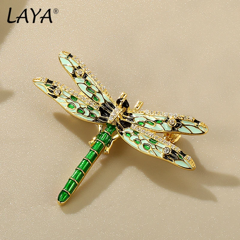 LAYA 925 Sterling Silver zwierząt unikalna konstrukcja Dragonfly broszka dla kobiet Handmade kolorowe emalia bankiet luksusowa doskonała biżuteria