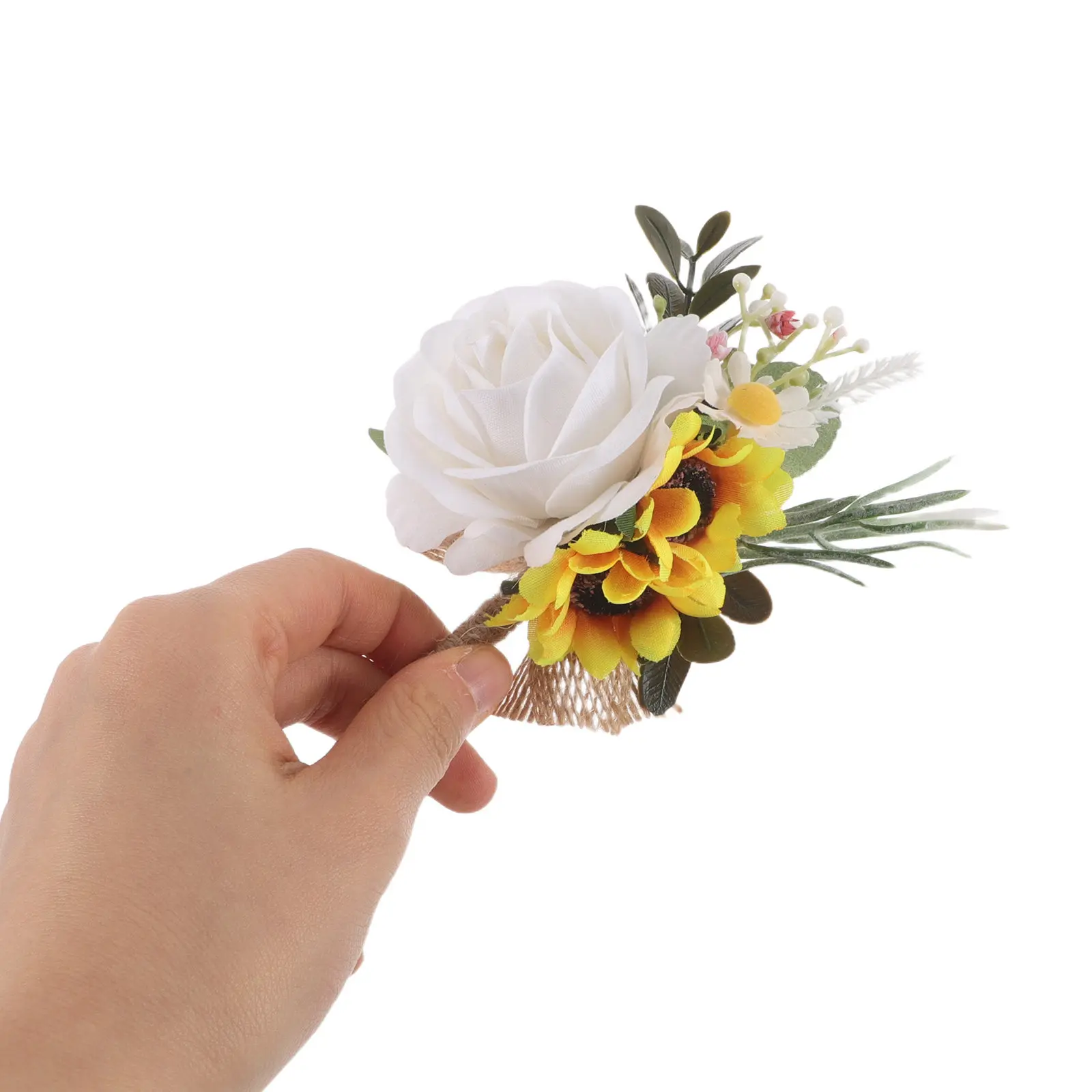 2Pcs Wedding Corsage Wristlet Boutonniere Set Artificial Rose Sunflower Bridal Bridesmaid Groom Lightweight Comfortable Prom