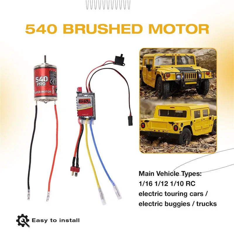 MACH-RC Brushed Motor, 540 High Torsion Low Noise Motor 75T-4000Rpm 3.17Mm D Daxis With 60A Brushed ESC For RC Car 4