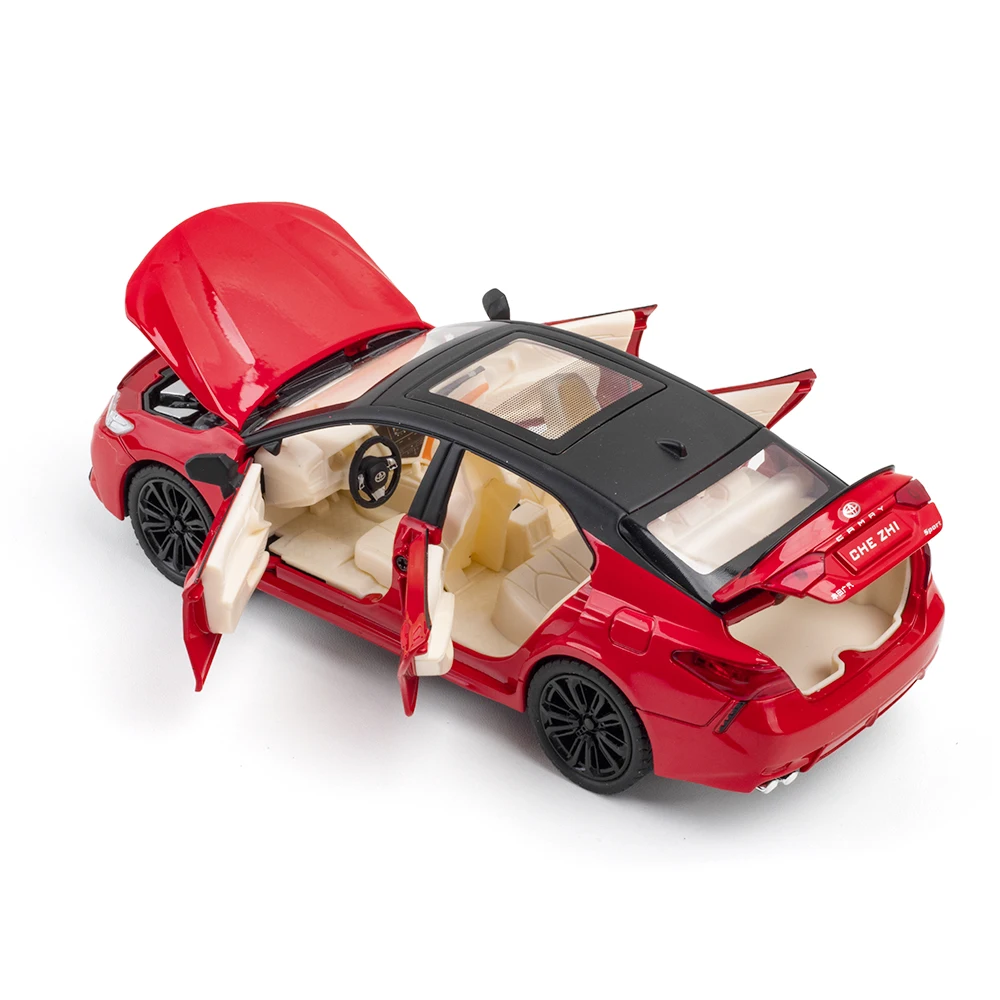 Modèle de véhicule jouet moulé sous pression, échelle 1:24, Toyota Camry, côtes arrière, son et lumière, portes ouvrables, collection dos, cadeau pour enfant