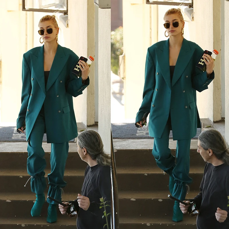 

Модный женский костюм Hailey: двубортный пиджак и брюки с широкими штанинами, повседневный свободный комплект из двух предметов, полиэстер, весна 2024