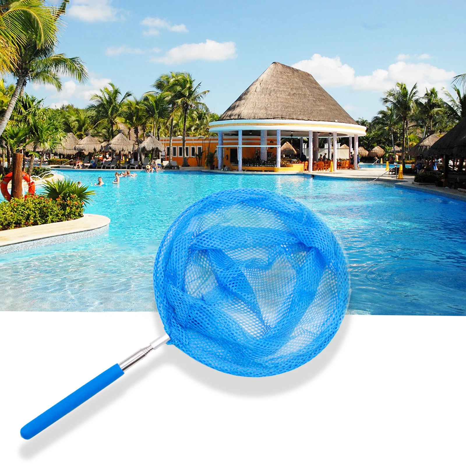Rundes Pool-Skimmer-Netz mit Teleskopstange zum Entfernen von Blatthrechen, Schwimmbadteiche, schnelles Reinigungswerkzeug mit robusten Rahmen, tief