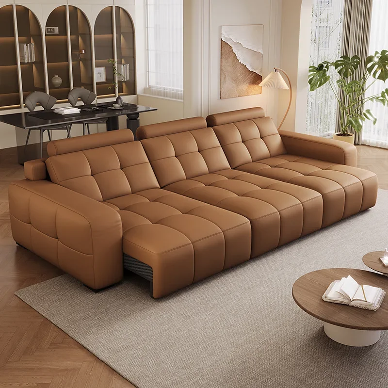 

zero against the wall size apartment lying flat Lawrence first layer cowhide electric sofa bed