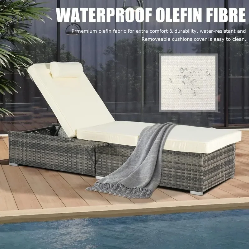 Outdoor Patio Chaise Lounge Set, Adjustable Backrest Recliner Chair with Side Shelf for Garden, Yard, and Poolside Use