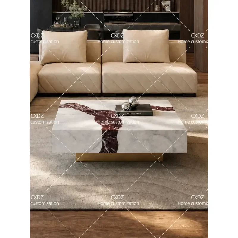 Modern Simple Square Coffee Table Natural Stone High End Light Luxury Style For Villa Living Room Furniture