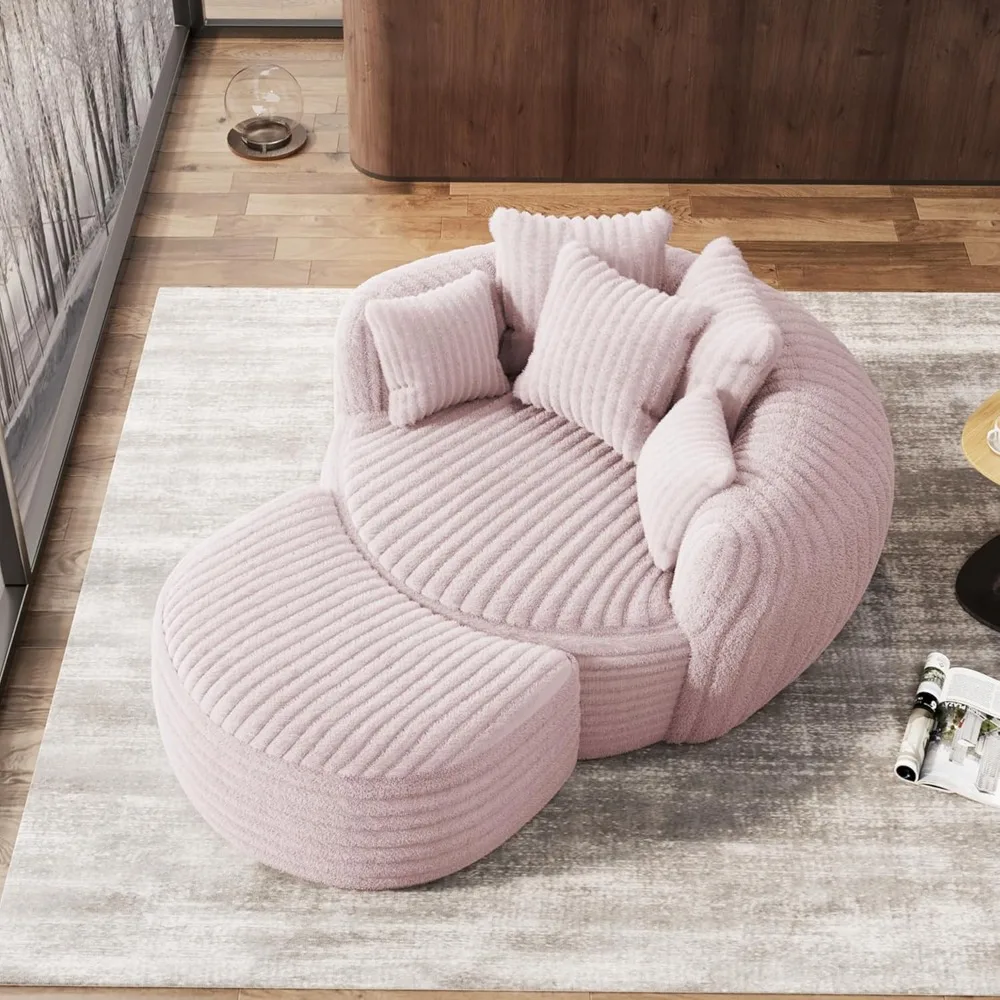 Oversized Chaise Lounge Chair Indoor with Ottoman 50.5' W X 67.0' D Round Soft Corduroy Comfy Oversized Reading, Customized