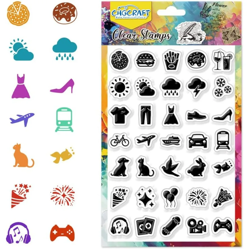 Daily Life Icon Clear Stamp Transparente Bastelstempel für DIY Scrapbooking Fotoalbum Dekorative Kartenherstellung gemischt