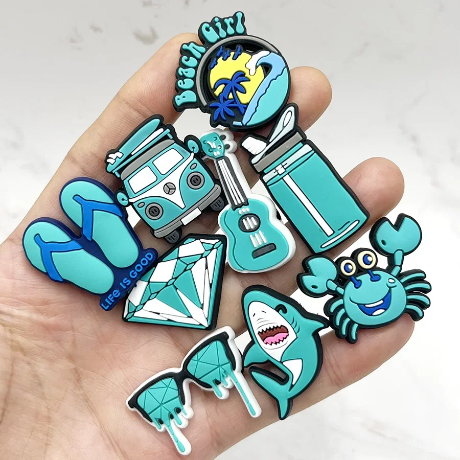 

1Pcs Blue Beach Scenery PVC Shoe Charms Diamond Bus Shark Designer Clogs Pins Shoe Accessories Decorations