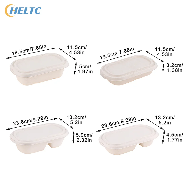 10 قطعة صندوق الغداء القابل للتصرف مع الأغطية القابلة للتحلل الحيوي اللب علب الاغذية الوجبات الجاهزة عبوة تعبئة ضوء الغذاء علبة سلطة صناديق الغداء منفصلة