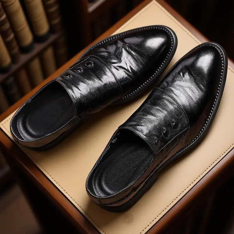 الأعمال السوداء أشار تو الأحذية الاجتماعية الذكور ربيع الخريف شهم الفاخرة مصمم الأحذية مكتب أحذية رجالية عادية رسمية #4